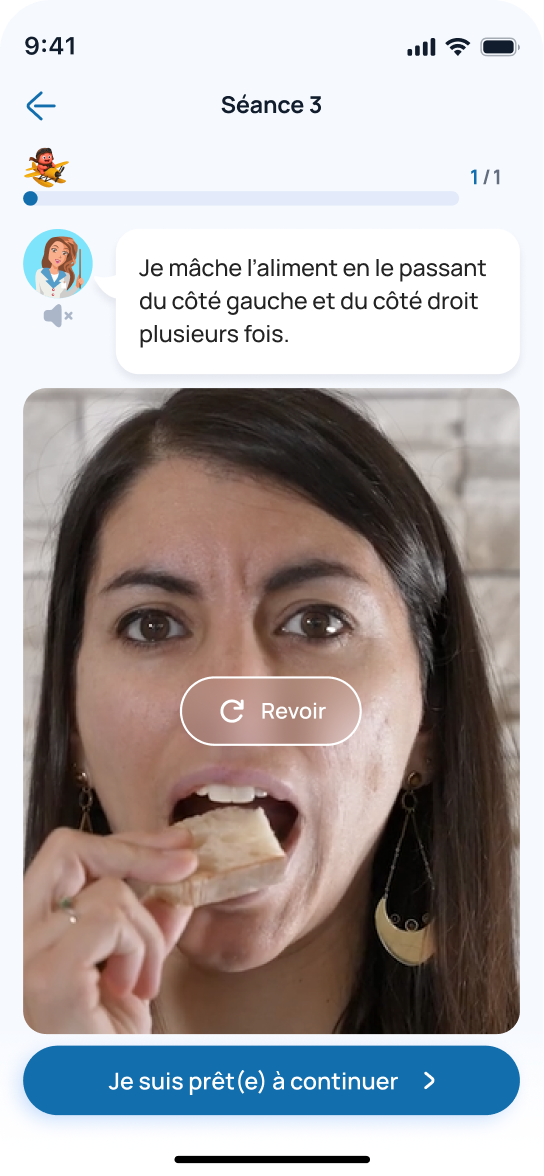 Exercices de rééducation de la mastication dans l'application The Tongue Teacher